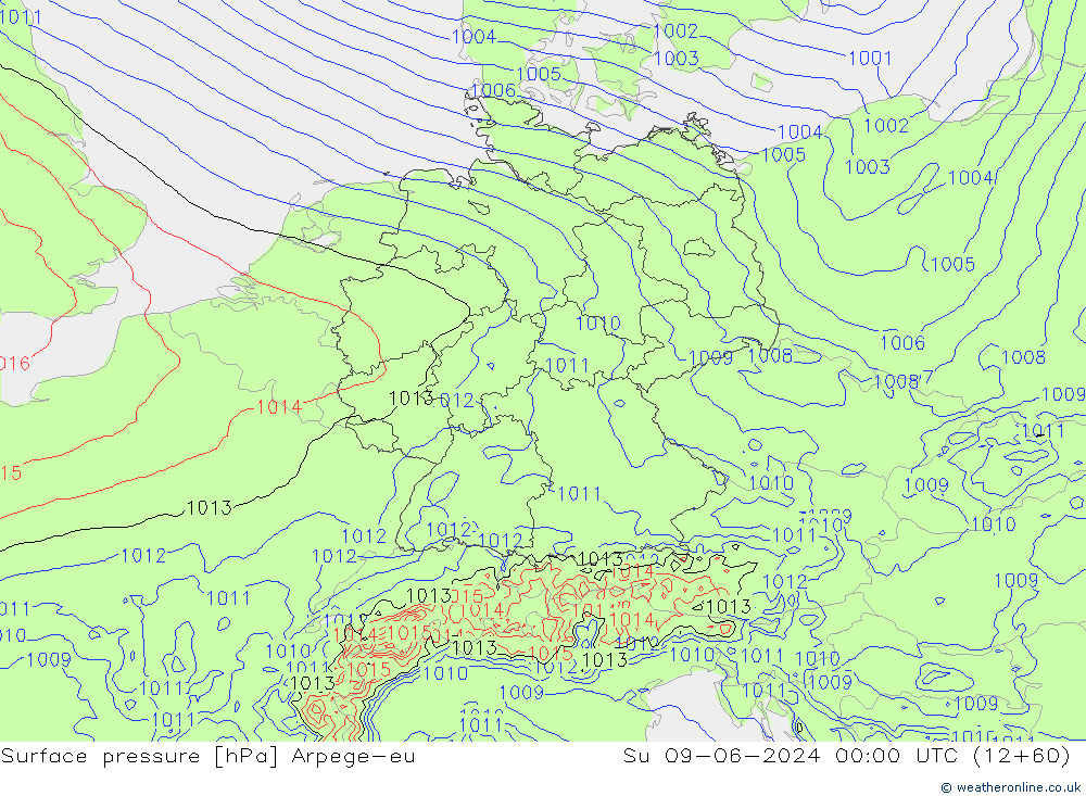 Surface pressure Arpege-eu Su 09.06.2024 00 UTC