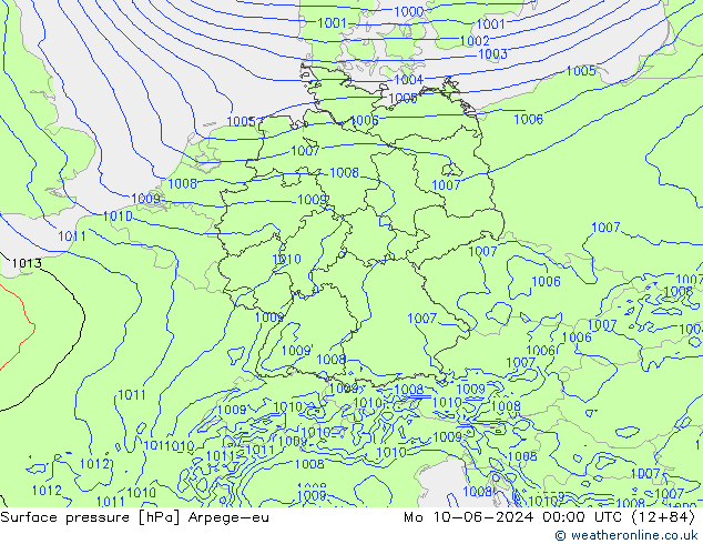 Pressione al suolo Arpege-eu lun 10.06.2024 00 UTC