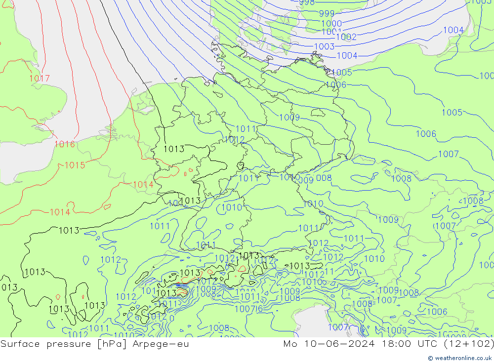 приземное давление Arpege-eu пн 10.06.2024 18 UTC