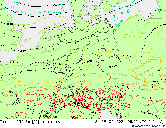 Theta-e 850hPa Arpege-eu Cts 08.06.2024 06 UTC