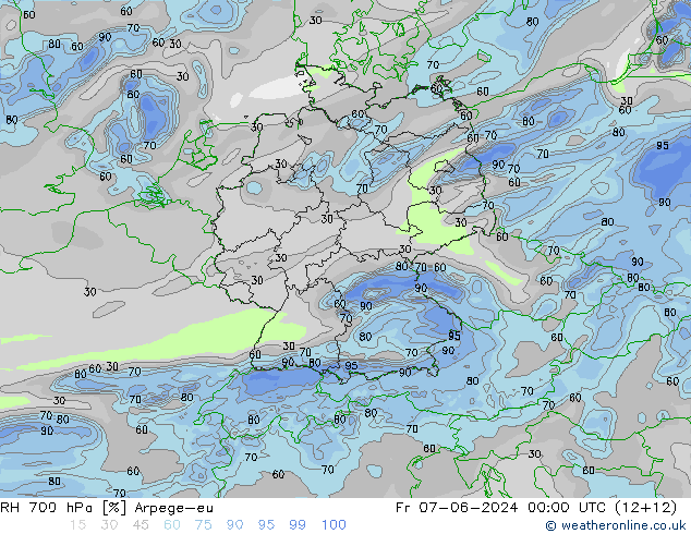 RH 700 hPa Arpege-eu pt. 07.06.2024 00 UTC