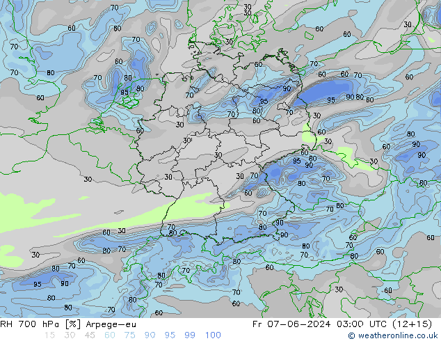 RH 700 hPa Arpege-eu Fr 07.06.2024 03 UTC