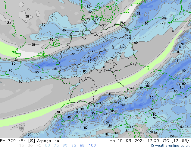 RH 700 гПа Arpege-eu пн 10.06.2024 12 UTC