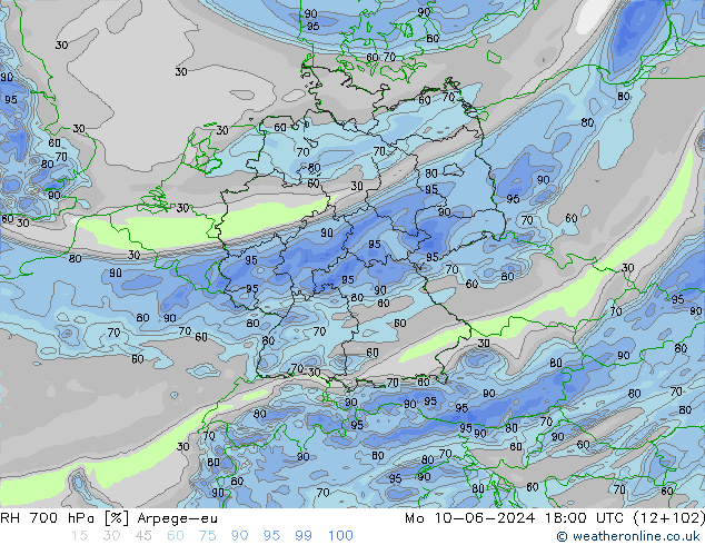 RV 700 hPa Arpege-eu ma 10.06.2024 18 UTC