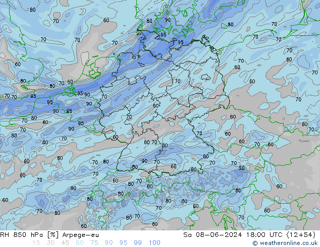 RV 850 hPa Arpege-eu za 08.06.2024 18 UTC