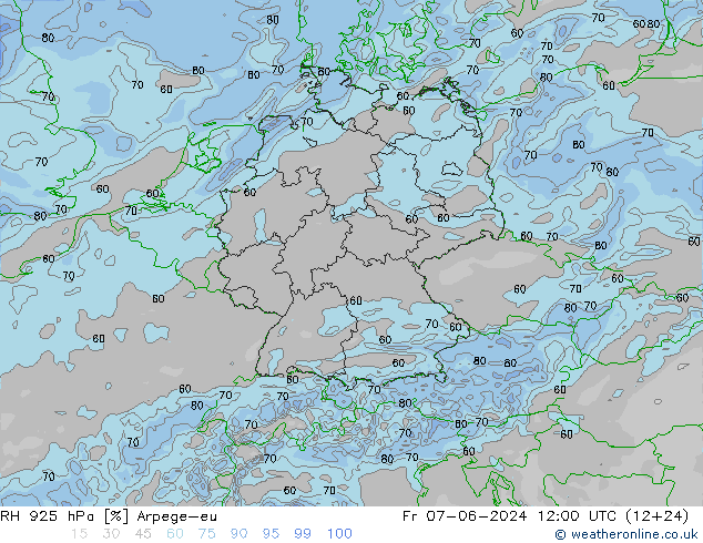 Humedad rel. 925hPa Arpege-eu vie 07.06.2024 12 UTC