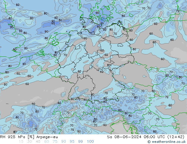 RH 925 hPa Arpege-eu so. 08.06.2024 06 UTC