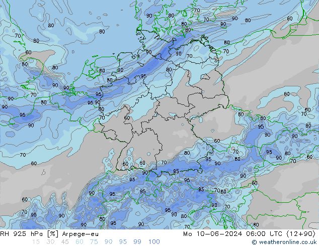 925 hPa Nispi Nem Arpege-eu Pzt 10.06.2024 06 UTC