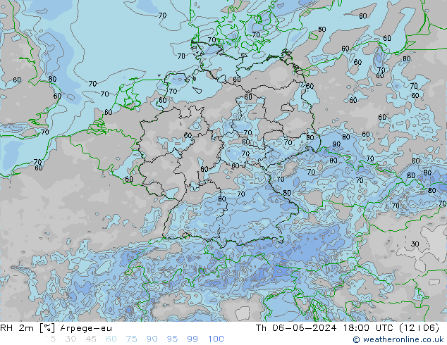 RH 2m Arpege-eu  06.06.2024 18 UTC