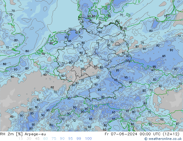 RH 2m Arpege-eu ven 07.06.2024 00 UTC