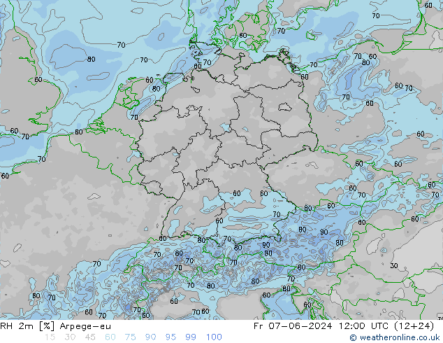 RH 2m Arpege-eu Pá 07.06.2024 12 UTC