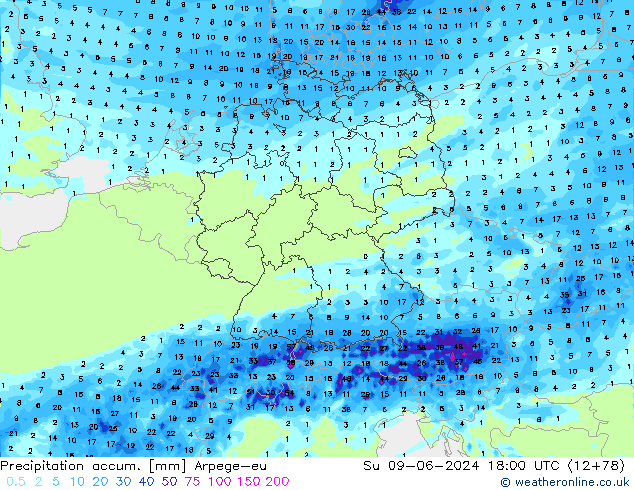 Toplam Yağış Arpege-eu Paz 09.06.2024 18 UTC