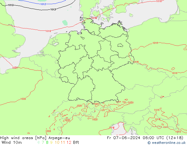 High wind areas Arpege-eu Fr 07.06.2024 06 UTC