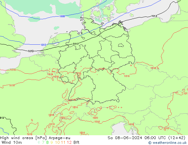 High wind areas Arpege-eu Sa 08.06.2024 06 UTC