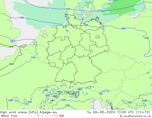 High wind areas Arpege-eu Su 09.06.2024 12 UTC
