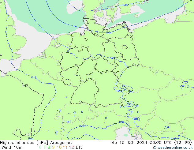 Windvelden Arpege-eu ma 10.06.2024 06 UTC
