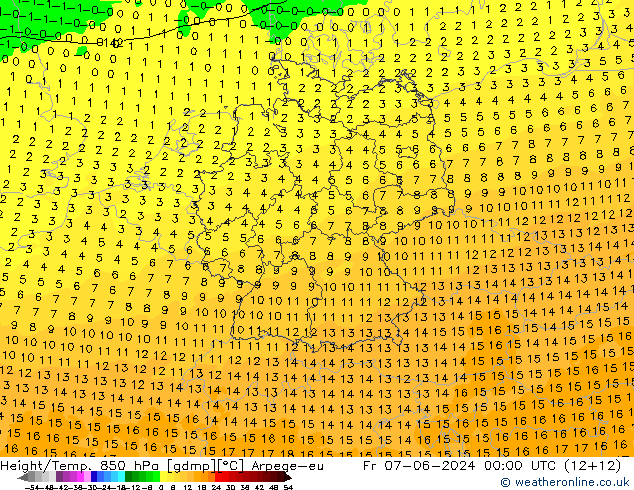 Height/Temp. 850 hPa Arpege-eu Fr 07.06.2024 00 UTC