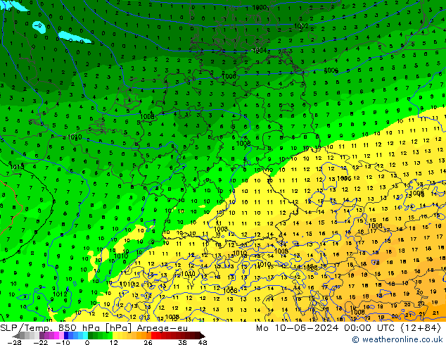 SLP/Temp. 850 hPa Arpege-eu Seg 10.06.2024 00 UTC