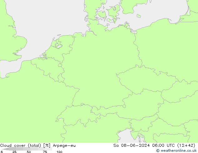 Cloud cover (total) Arpege-eu Sa 08.06.2024 06 UTC