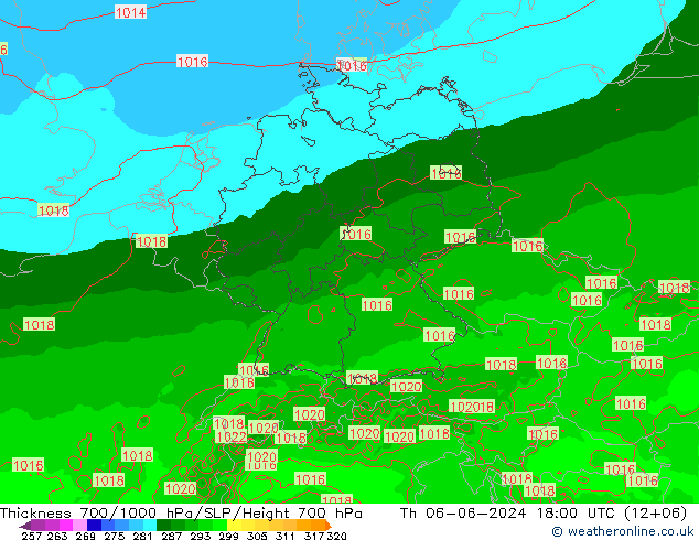 Thck 700-1000 hPa Arpege-eu Th 06.06.2024 18 UTC