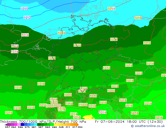 Thck 700-1000 hPa Arpege-eu Fr 07.06.2024 18 UTC