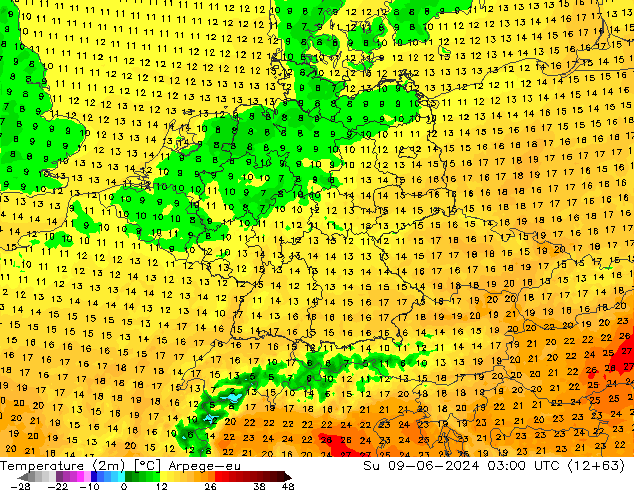 карта температуры Arpege-eu Вс 09.06.2024 03 UTC