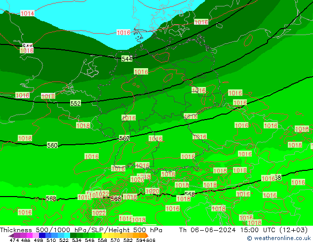 Espesor 500-1000 hPa Arpege-eu jue 06.06.2024 15 UTC