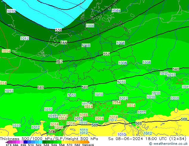 Thck 500-1000hPa Arpege-eu sam 08.06.2024 18 UTC