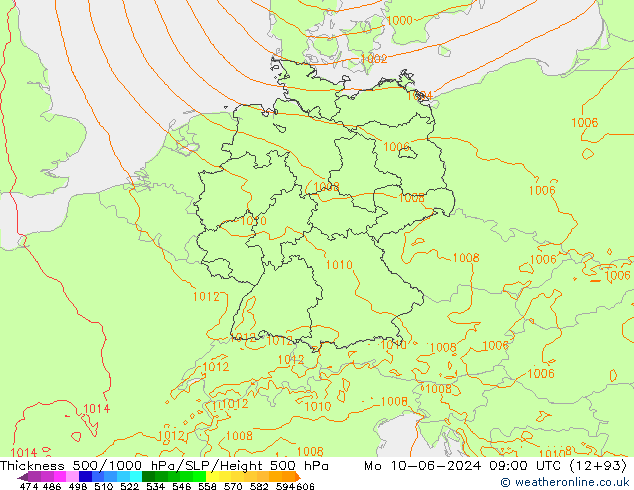 Thck 500-1000hPa Arpege-eu lun 10.06.2024 09 UTC