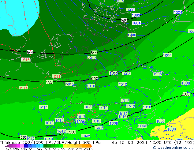 Thck 500-1000hPa Arpege-eu Mo 10.06.2024 18 UTC