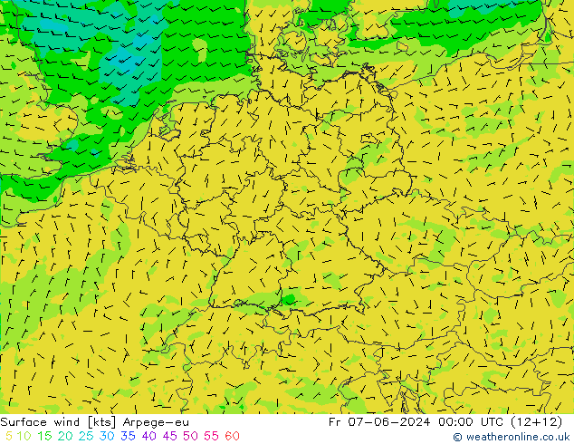 Surface wind Arpege-eu Fr 07.06.2024 00 UTC