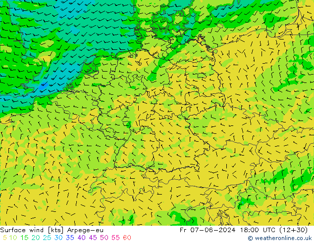 Rüzgar 10 m Arpege-eu Cu 07.06.2024 18 UTC