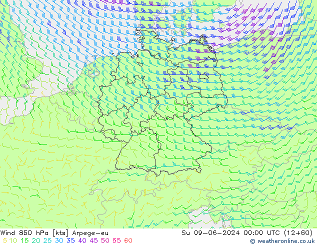 Wind 850 hPa Arpege-eu Su 09.06.2024 00 UTC