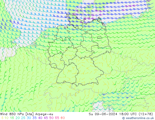 Wind 850 hPa Arpege-eu Ne 09.06.2024 18 UTC