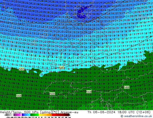 Hoogte/Temp. 500 hPa Arpege-eu do 06.06.2024 18 UTC