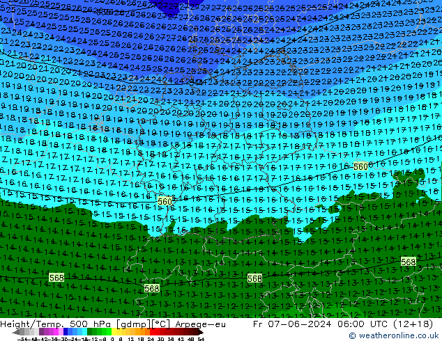 Height/Temp. 500 hPa Arpege-eu Sex 07.06.2024 06 UTC