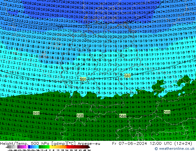 Geop./Temp. 500 hPa Arpege-eu vie 07.06.2024 12 UTC