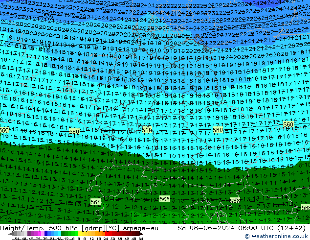 Height/Temp. 500 hPa Arpege-eu So 08.06.2024 06 UTC