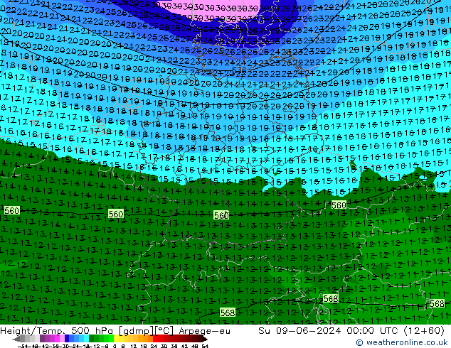 Height/Temp. 500 hPa Arpege-eu Su 09.06.2024 00 UTC