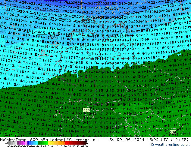 Géop./Temp. 500 hPa Arpege-eu dim 09.06.2024 18 UTC