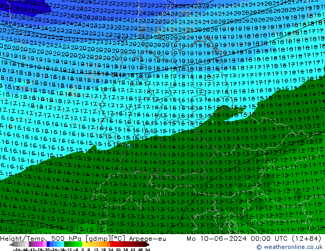 Yükseklik/Sıc. 500 hPa Arpege-eu Pzt 10.06.2024 00 UTC