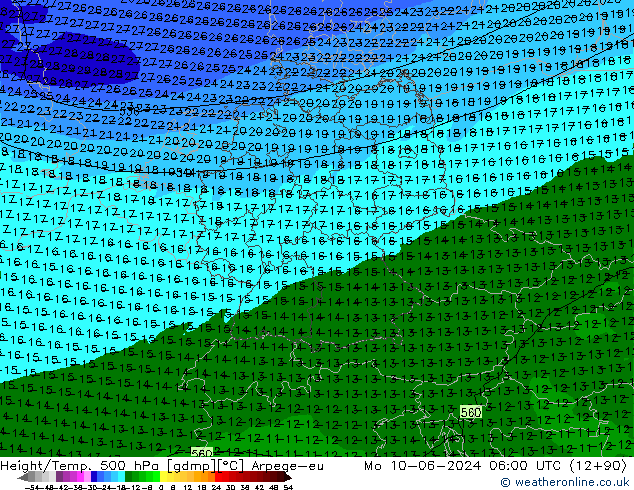 Height/Temp. 500 hPa Arpege-eu lun 10.06.2024 06 UTC