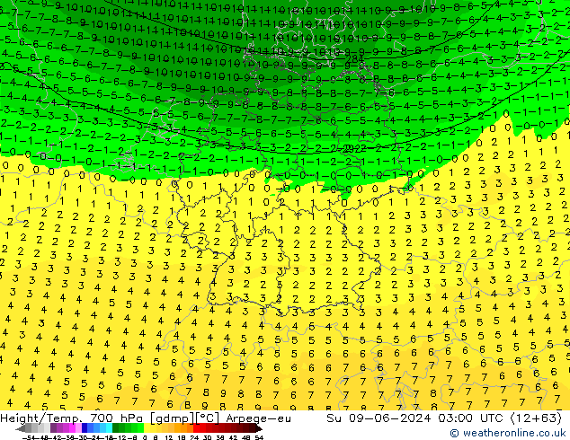 Height/Temp. 700 hPa Arpege-eu Ne 09.06.2024 03 UTC