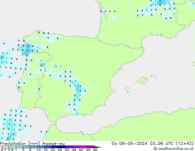precipitação Arpege-eu Sáb 08.06.2024 06 UTC