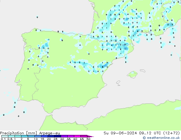 Srážky Arpege-eu Ne 09.06.2024 12 UTC