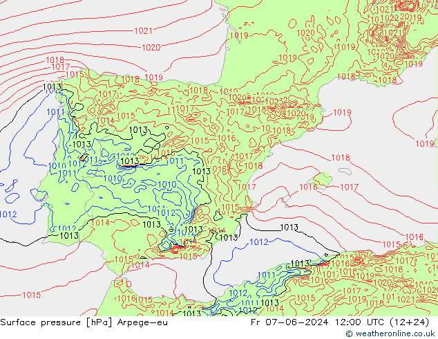 Presión superficial Arpege-eu vie 07.06.2024 12 UTC