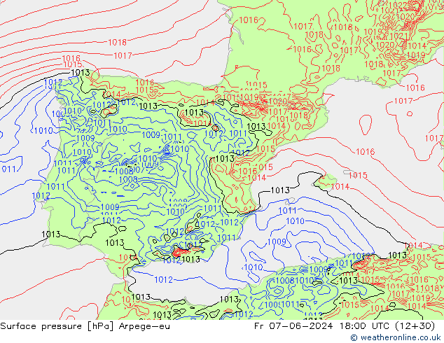 Presión superficial Arpege-eu vie 07.06.2024 18 UTC