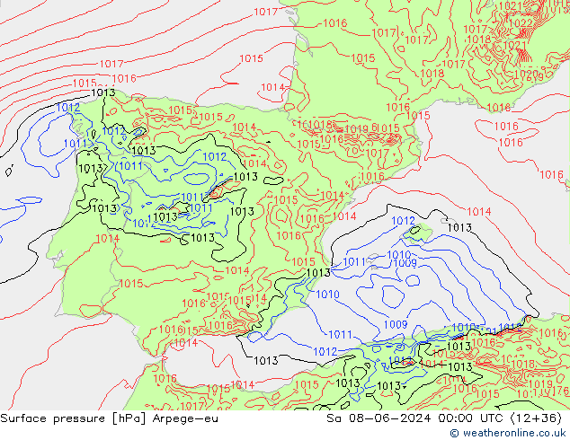 Surface pressure Arpege-eu Sa 08.06.2024 00 UTC