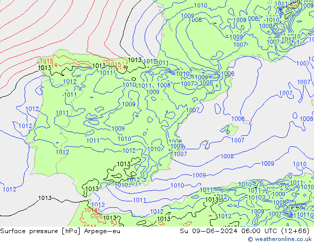 Presión superficial Arpege-eu dom 09.06.2024 06 UTC