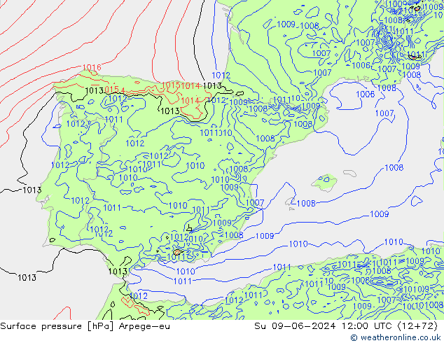 Surface pressure Arpege-eu Su 09.06.2024 12 UTC